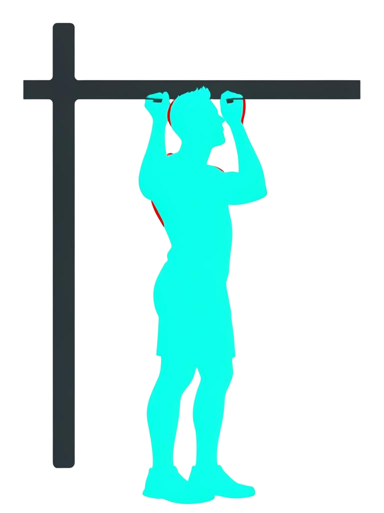 Male body shape at the top of a pull-up with chin over the bar